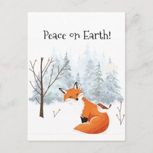 Mooie Vrede op Aarde Rode Vos Vogel Winter  Feestdagenkaart