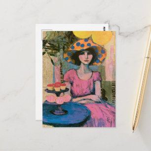 Mooie vrouw aan de Cupcake Tafel Collage Briefkaart