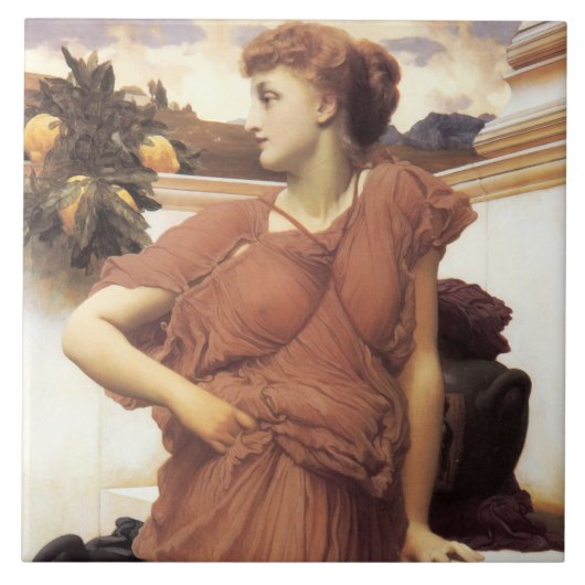 Mooie vrouw bij de fontein tegeltje (Voorkant)