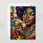 Mooie vrouw die lippenstift aandoet briefkaart (Voorkant / Achterkant)