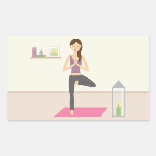 Mooie vrouw die yoga doet in een gedecoreerde kame rechthoekige sticker