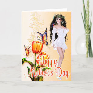 Mooie Vrouw en Butterflies - Moederdag Kaart