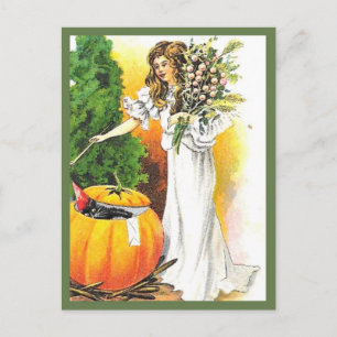Mooie vrouw en pompoen - Halloween Briefkaart
