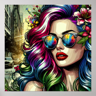 Mooie vrouw in de stad poster