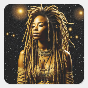 Mooie vrouw in Dreads Onder de Sterren Vierkante Sticker