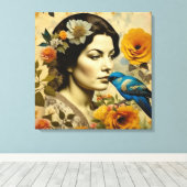 Mooie  vrouw in Flowers Canvas Afdruk (Insitu (Houten vloer))