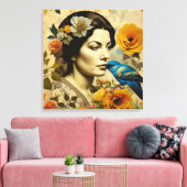 Mooie  vrouw in Flowers Canvas Afdruk (Insitu (Woonkamer))