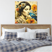 Mooie  vrouw in Flowers Canvas Afdruk (Insitu (Slaapkamer))