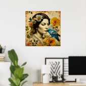 Mooie  vrouw in Flowers Poster (Thuiskantoor)