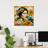 Mooie  vrouw in Flowers Poster (Thuiskantoor)