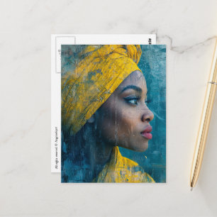 Mooie vrouw in geel gekleed briefkaart