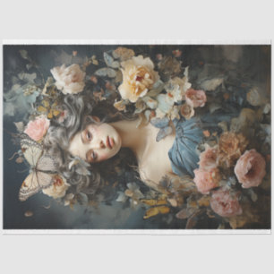 Mooie vrouw in  jurk met vlinders tissuepapier