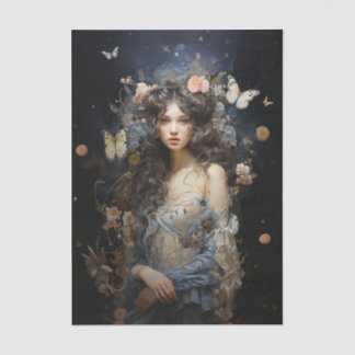 Mooie vrouw in  jurk met vlinders tissuepapier