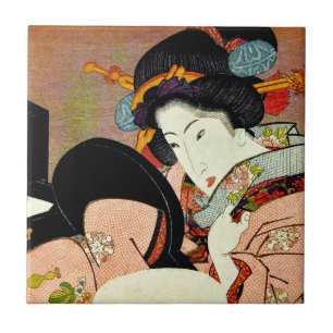 Mooie vrouw in Mirror van Utagawa Kunimaru Tegeltje