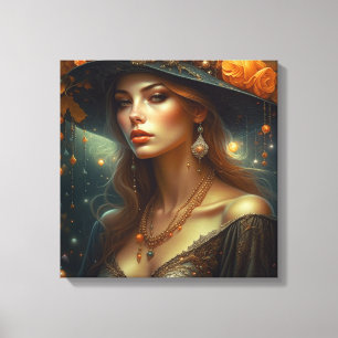 Mooie vrouw in Pet Etherische Ai Art Canvas Afdruk