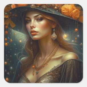 Mooie vrouw in Pet Etherische Ai Art Vierkante Sticker