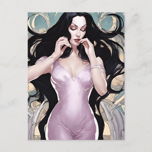 Mooie vrouw in roze briefkaart (Voorkant)