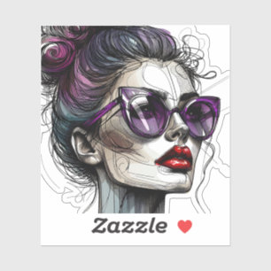 Mooie vrouw in zonnebril en paarse lippenstift sticker