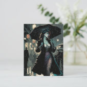 Mooie  vrouw loopt in de regen briefkaart (Staand voorkant)