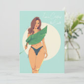 Mooie vrouw met een groot blad feestdagenkaart (Staand voorkant)