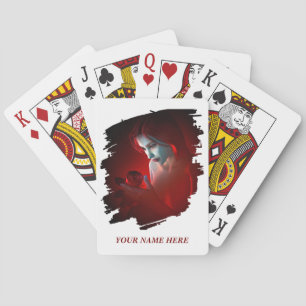 Mooie vrouw met een roos pokerkaarten