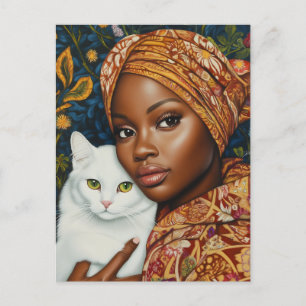Mooie vrouw met kat briefkaart