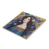 Mooie vrouw met ochtendglorie tegeltje (Zijkant)