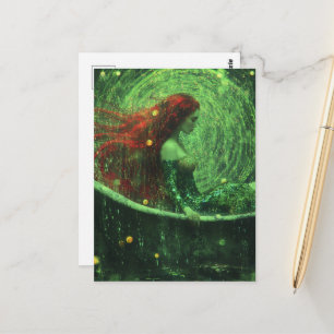 Mooie vrouw met rood haar in een fantasie badkuip briefkaart