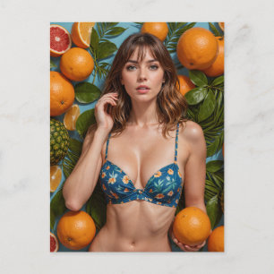 Mooie vrouw met sinaasappels briefkaart