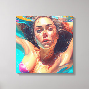 Mooie vrouw onder water AI kunst Canvas Afdruk
