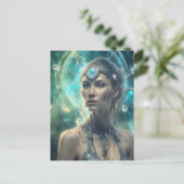 Mooie Vrouw Ruimte Alien Scifi Briefkaart (Staand voorkant)