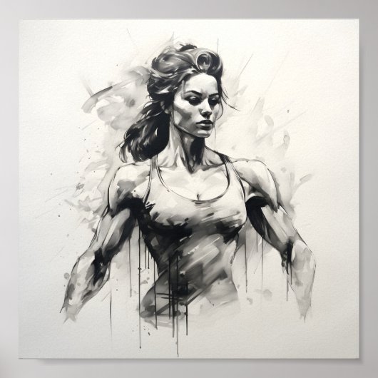 Mooie Vrouw Schets van Vrouw Bodybuilder Poster (Voorkant)