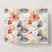 Mooie Vrouwelijke Perzik Blauw en Wit Bloemen All In One Uitnodiging (Achterkant)