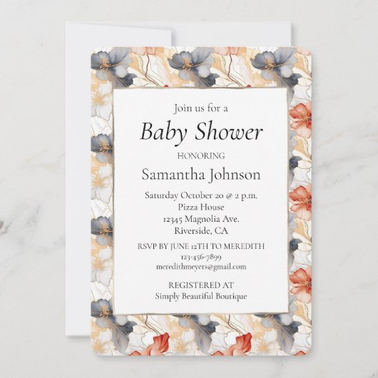 Mooie Vrouwelijke Perzik Blauw en Wit Bloemen Kaart (Voorkant)