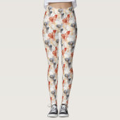 Mooie Vrouwelijke Perzik Blauw en Wit Bloemen Leggings (Voorkant)
