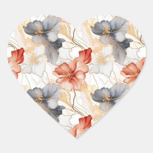 Mooie Vrouwelijke Perzik Rood Blauw en Wit Bloemen Hart Sticker