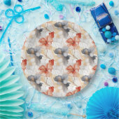 Mooie Vrouwelijke Perzik Rood Blauw en Wit Bloemen Papieren Bordje (Feest)