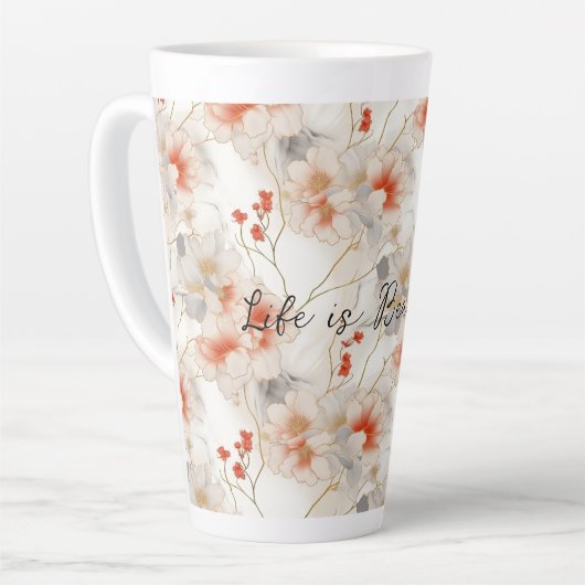 Mooie vrouwelijke perzik rood wit bloemig latte mok (Linkerhoek)