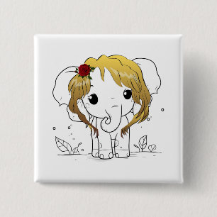 Mooie vrouwen baby olifant met geel haar vierkante button 5,1 cm