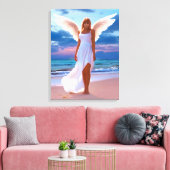Mooie vrouwen met engelenvleugels op een strand canvas afdruk (Insitu (Woonkamer))
