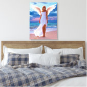 Mooie vrouwen met engelenvleugels op een strand canvas afdruk (Insitu (Slaapkamer))
