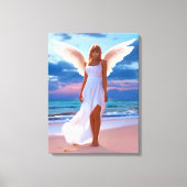 Mooie vrouwen met engelenvleugels op een strand canvas afdruk (Voorkant)