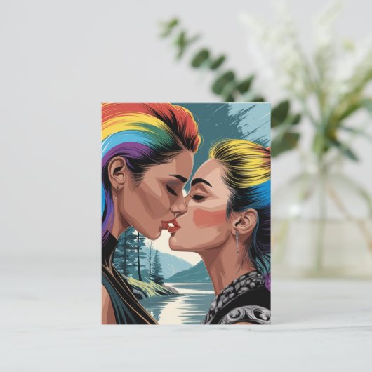 Mooie vrouwen zoenen briefkaart (Staand voorkant)