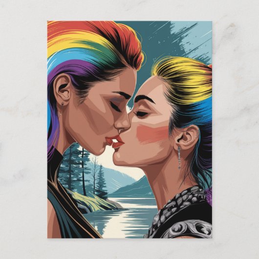Mooie vrouwen zoenen briefkaart (Voorkant)
