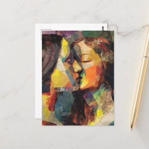 Mooie vrouwen zoenen Mixed Media Collage Briefkaart