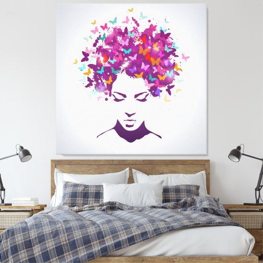 Mooie vrouwenportret met vlinderhaar canvas afdruk (Insitu (Slaapkamer))