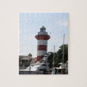 Mooie vuurtoren en marina legpuzzel