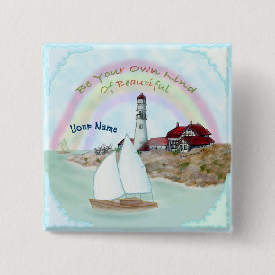 Mooie vuurtoren vierkante button 5,1 cm