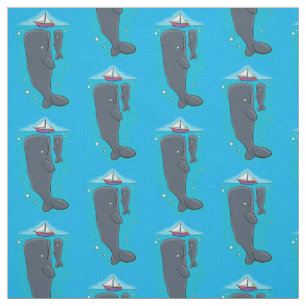 Mooie walvissen en zeilboot cartoon illustratie stof