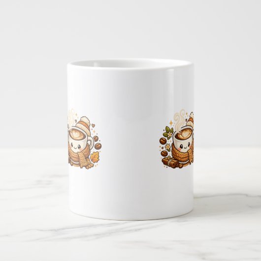 Mooie warme cappuccino koffiemok extra grote beker (Voorkant)